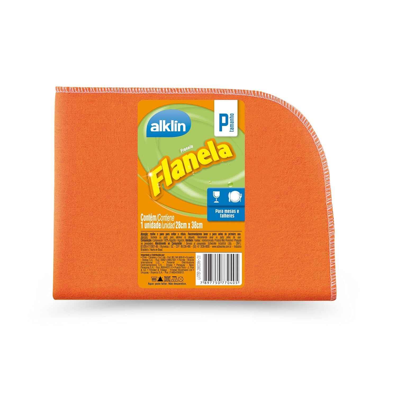 Flanela de Limpeza 28x38 cm em Algodão 100% - Laranja Alklin