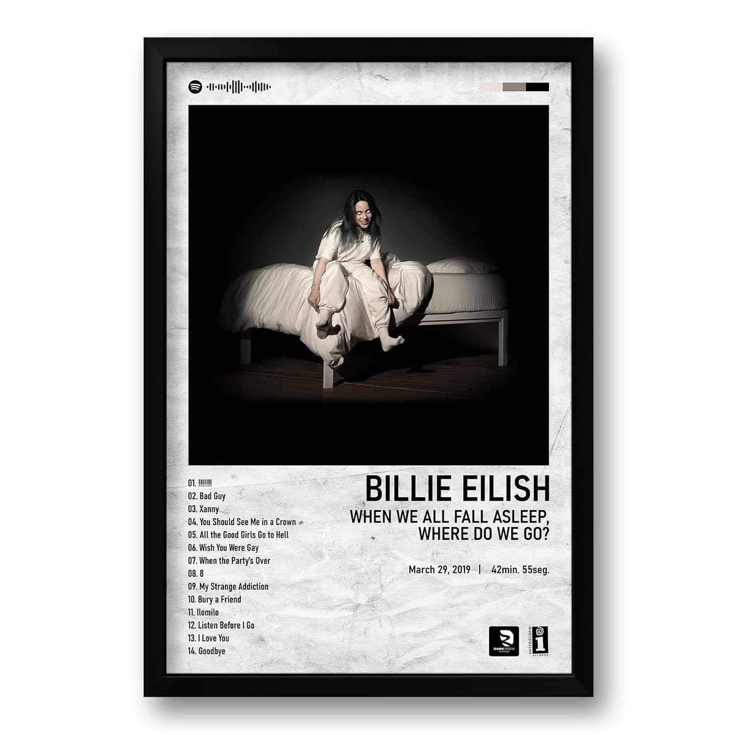 Quadro Álbum Spotify When We All Fall Asleep, Where Do We Go? - Billie Eilish | 40x60cm | Moldura Ecológica