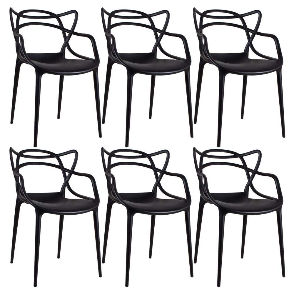 Conjunto de 6 Cadeiras Allegra - Design Moderno em Polipropileno Empilhável para Sala, Cozinha, Jantar, Bar e Varanda - Preto