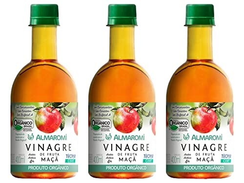 Kit 3 Vinagre Maça Orgânico Acidez Acética 4% Almaromi 400ml
