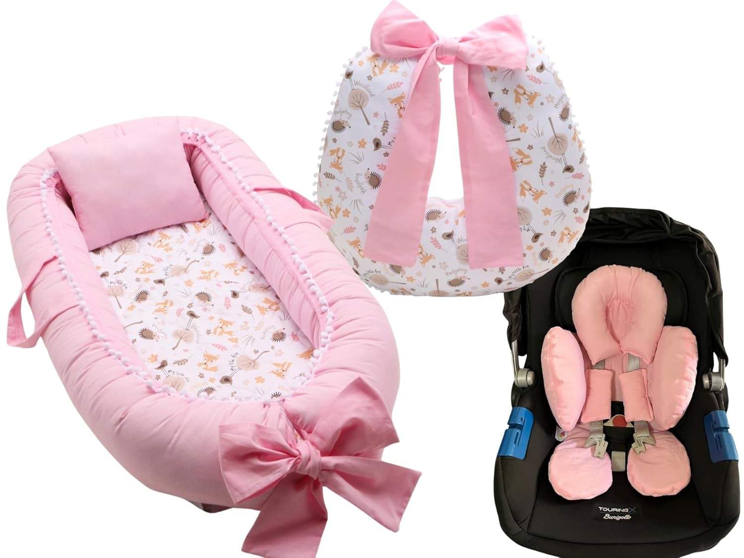Almofada de Amamentação com Ninho Redutor e Redutor de Bebê Conforto Fox Rosa - Kit Completo para Mães Modernas