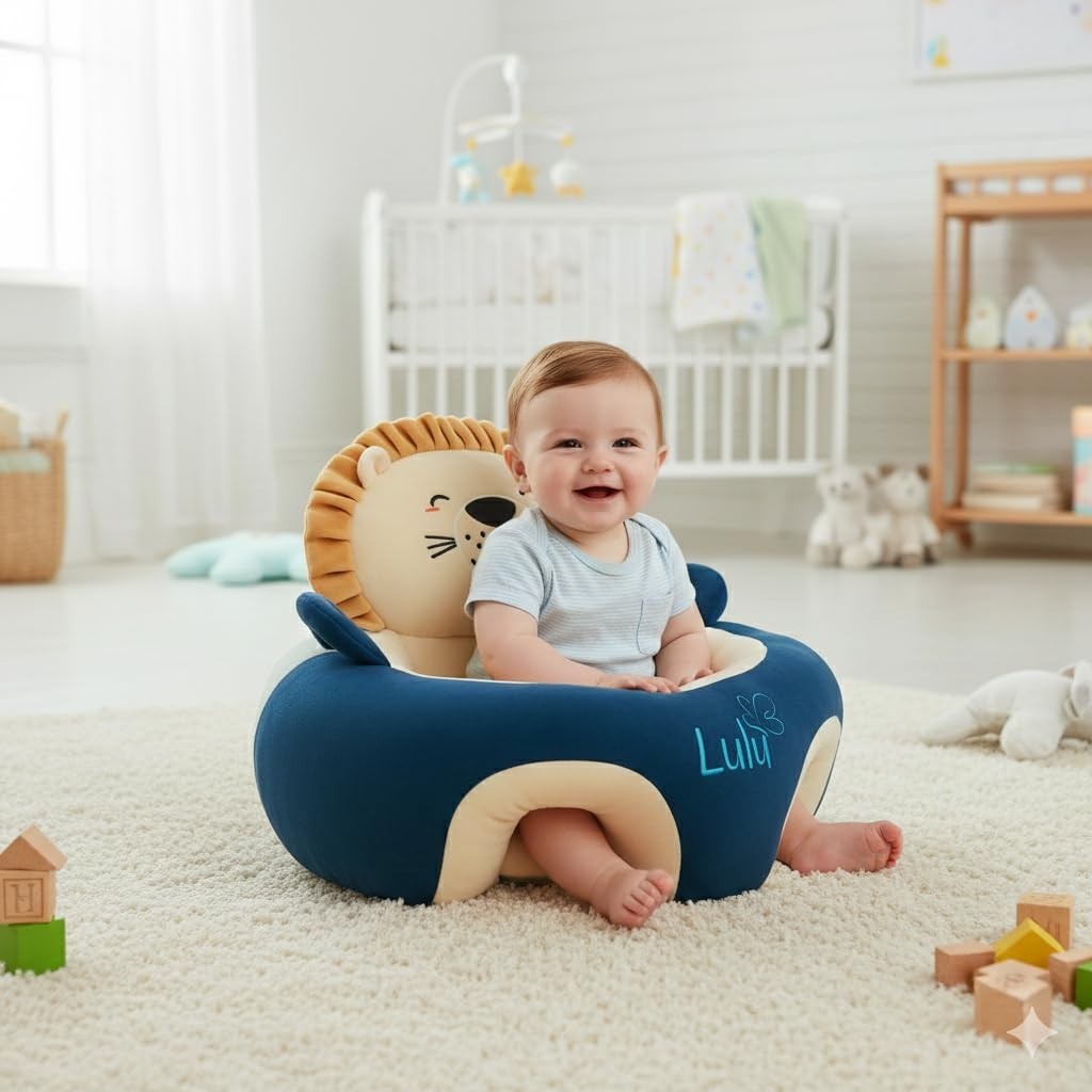 Almofada Infantil de Apoio para Bebê - Segurança e Conforto ao Sentar (Leão Marinho)