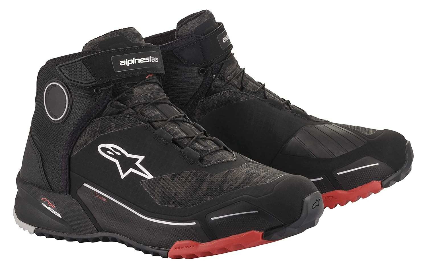 Bota Alpinestars CRX Drystar Preto Camo Vermelho: Proteção e Estilo para Sua Aventura