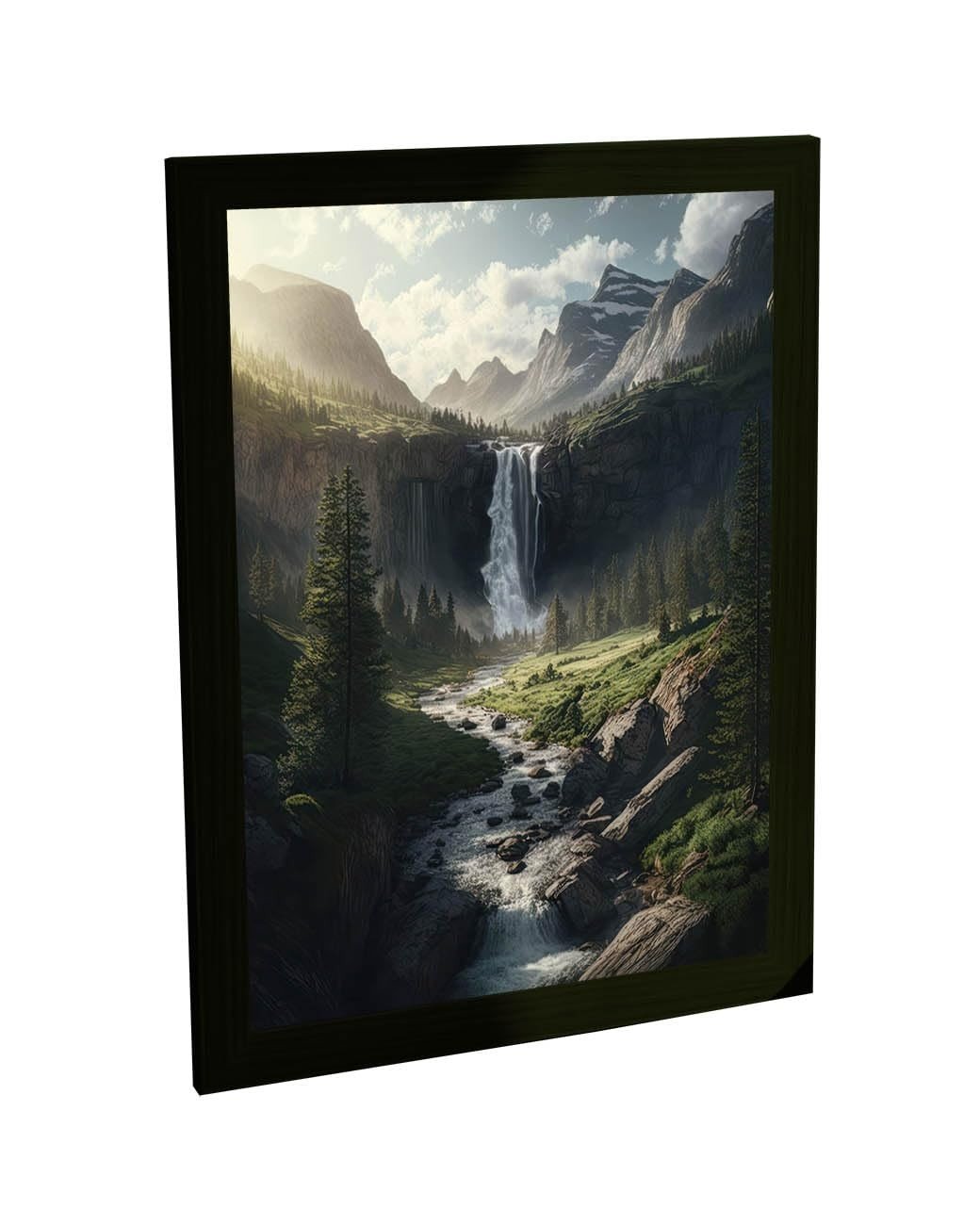Quadro Decorativo Paisagem Cachoeira Montanhas Natureza - Alta Definição com Moldura