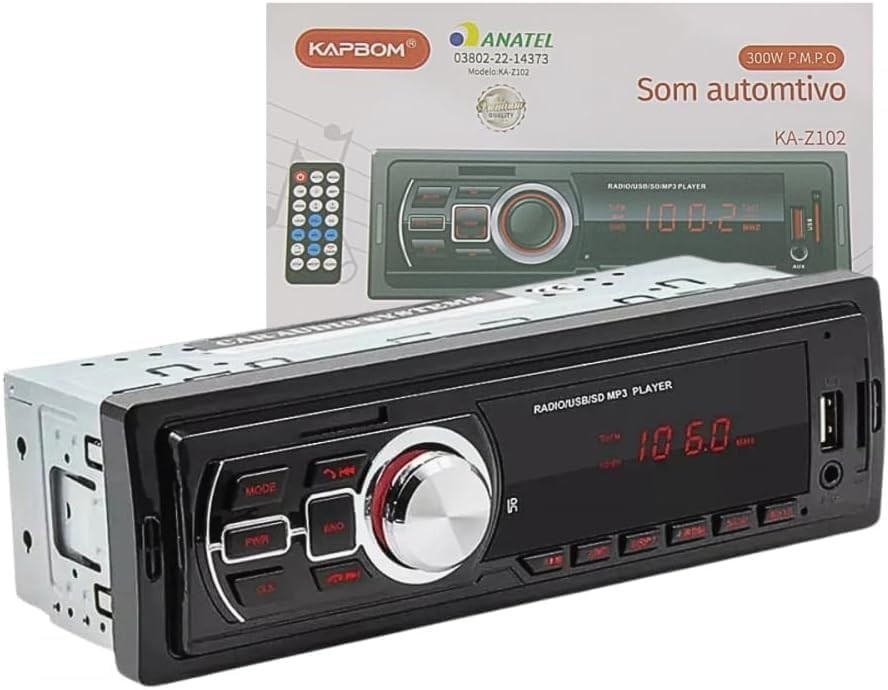 Rádio Automotivo MP3 Player 300W com Bluetooth, USB e Controle Remoto - Som de Alta Qualidade!