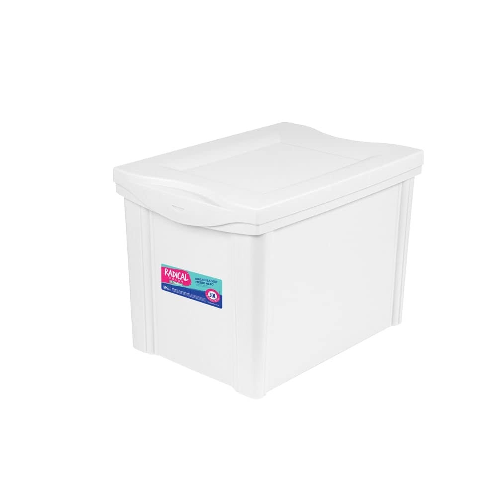 Caixa Organizadora Plástica Alta 13,5L - Branca Radical com Tampão Click