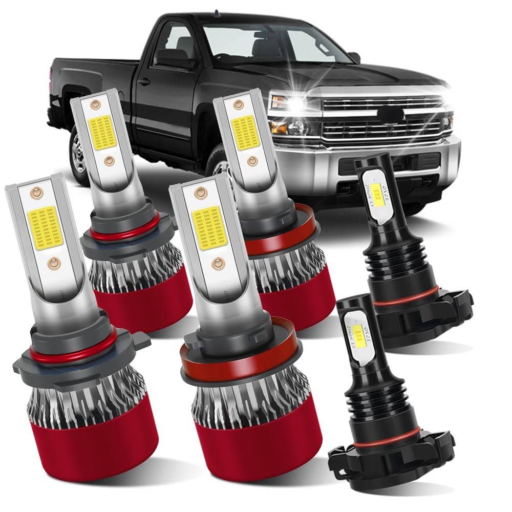 Kit 6 Lâmpadas LED Silverado 2500/3500HD 2020-2021: Farol Alto/Baixo/Neblina 800% Mais Brilho