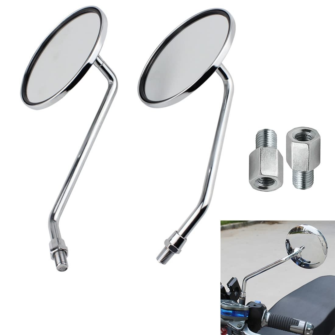 Espelho Retrovisor Redondo 4" Liga de Alumínio para Moto e Scooter - Prata Universal 8mm/10mm
