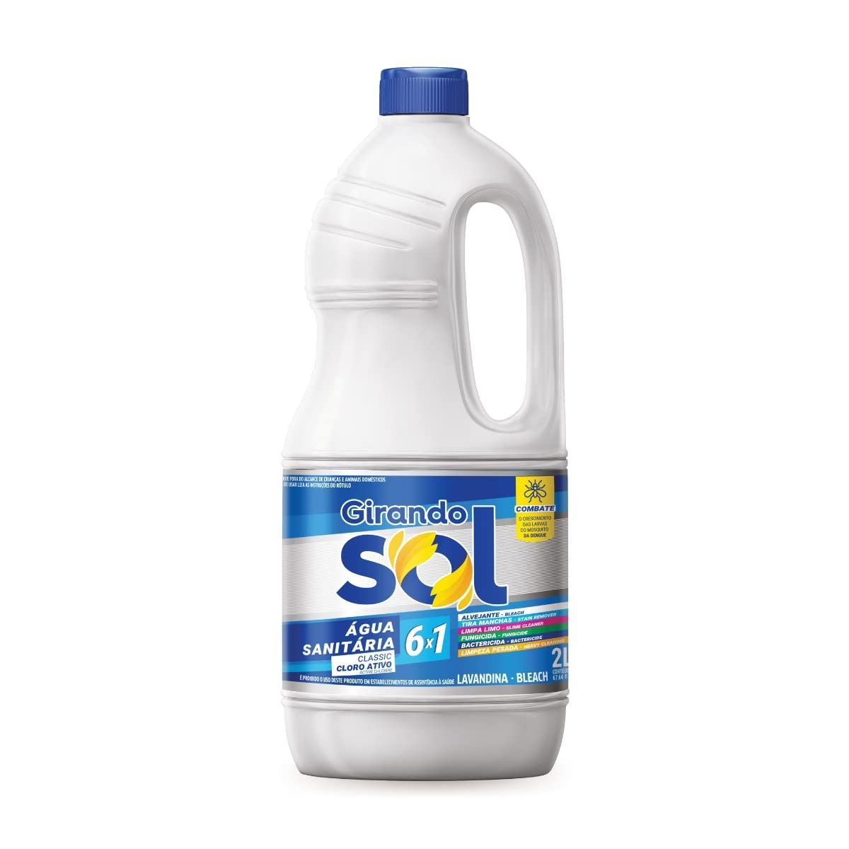 Girando Sol Água Sanitária Branca Classic 2L - Alvejante Potente com Cloro Ativo
