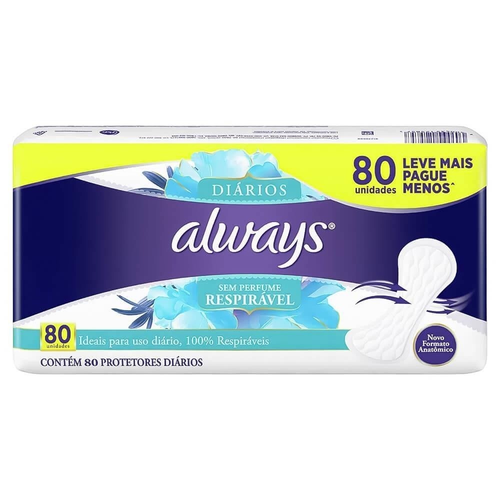 Always Protetor Diário: 80 Unidades Sem Perfume