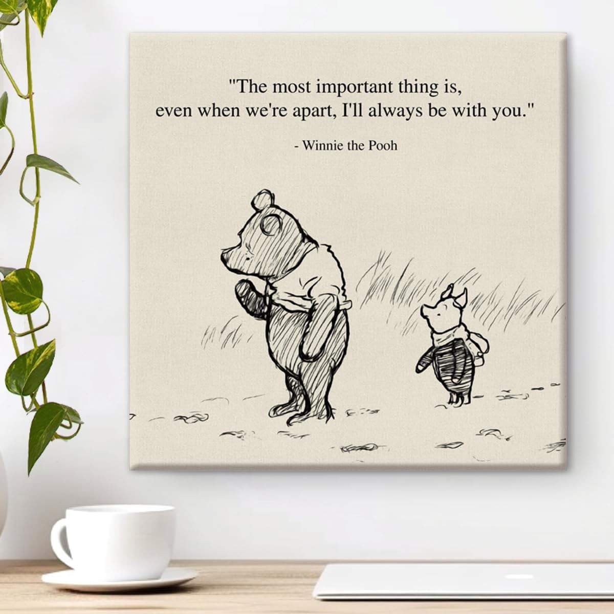 Arte de Parede Ursinho Pooh Retrô - Quadro Decorativo com Citação I'll Always Be with You - 20x20 cm