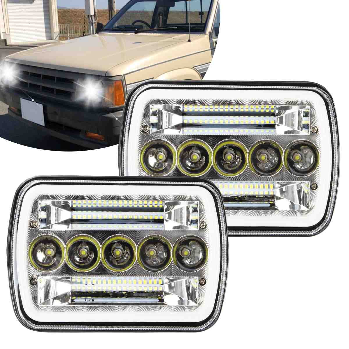 Faróis LED 5x7 7x6 para Mazda B2000/B2200/B2600 (86-93) - 800% Mais Brilho, DRL Âmbar e Branco