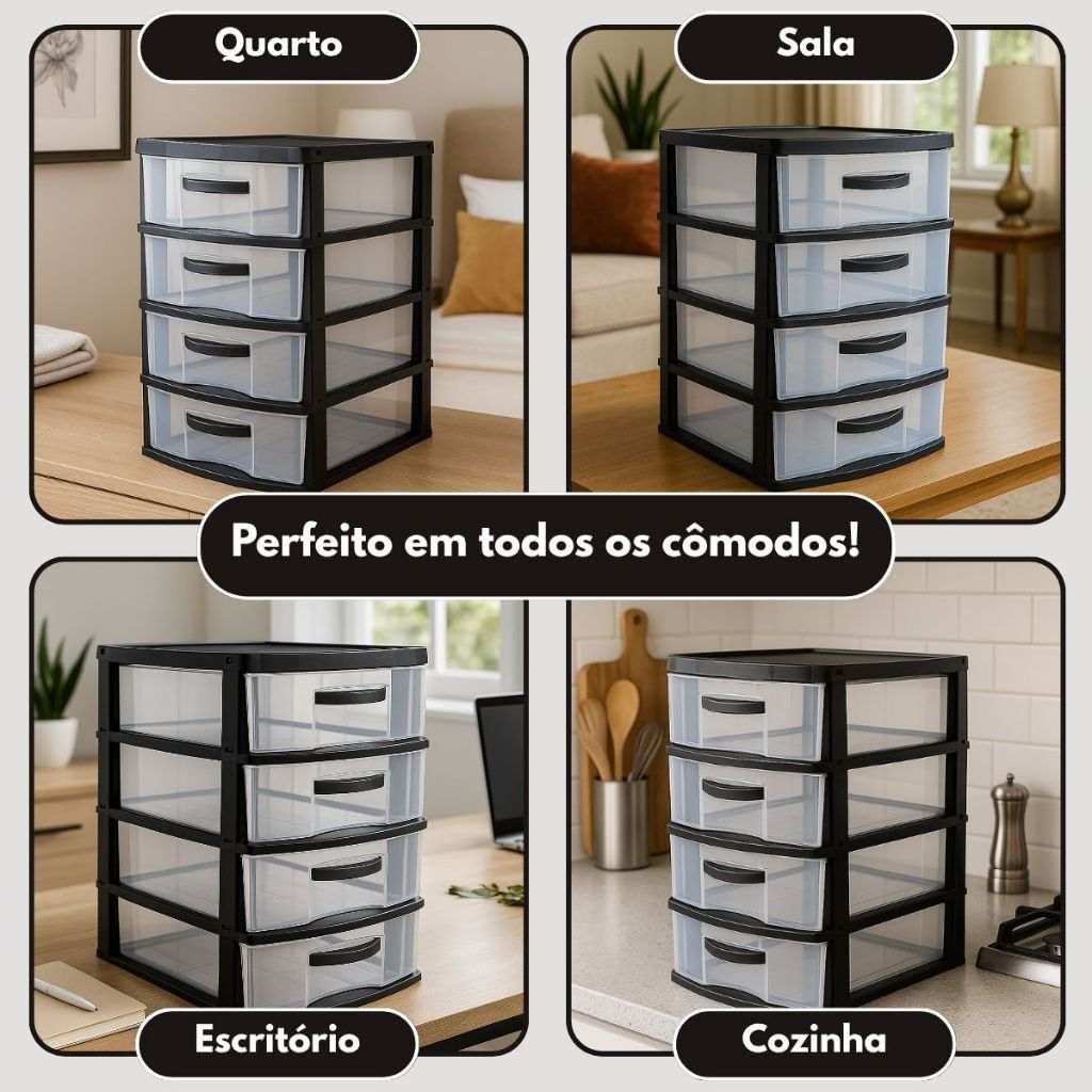 Gaveteiro com 4 Gavetas Grande – Organização Prática em Qualquer Ambiente