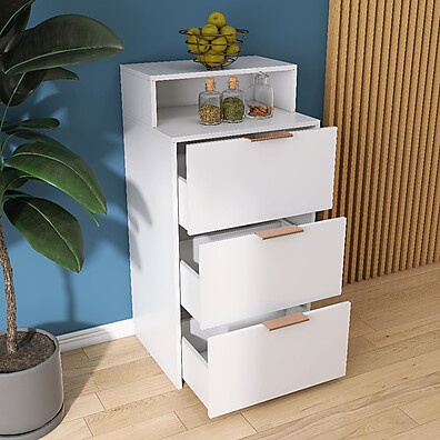 Gaveteiro 3 Gavetas com Nicho Branco – Organização Moderna para Qualquer Ambiente!