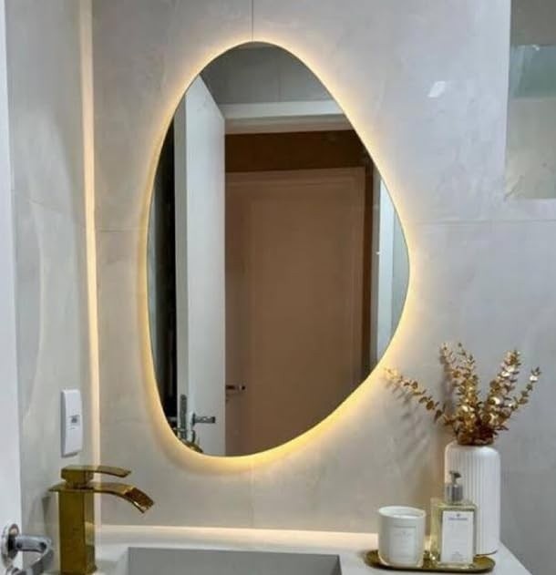 Espelho Orgânico Decorativo Lapidado com LED 70x50 cm - Iluminação Elegante para Ambientes Modernos