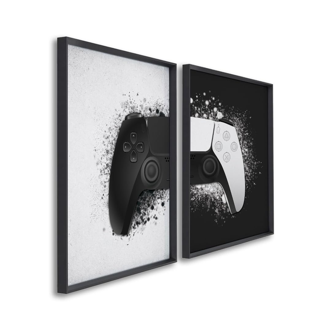 Quadros Decorativos Controle de Vídeo Game - Dualidade Preto e Branco para Ambientes Gamer