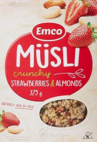 Emco Musli Crunchy Strawberries & Almonds - Cereal Morango e Amêndoas - Importado da República