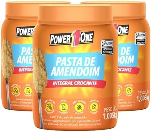 Pasta de Amendoim Power1One Crocante 1,005 Kg (3 Potes)