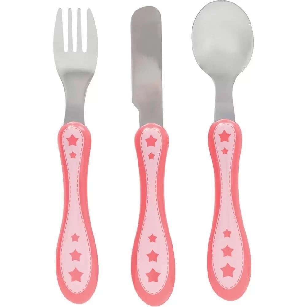 Kit Talher 3 Peças Estrelinha Rosa - BUBA Anatômico em Aço Inoxidável