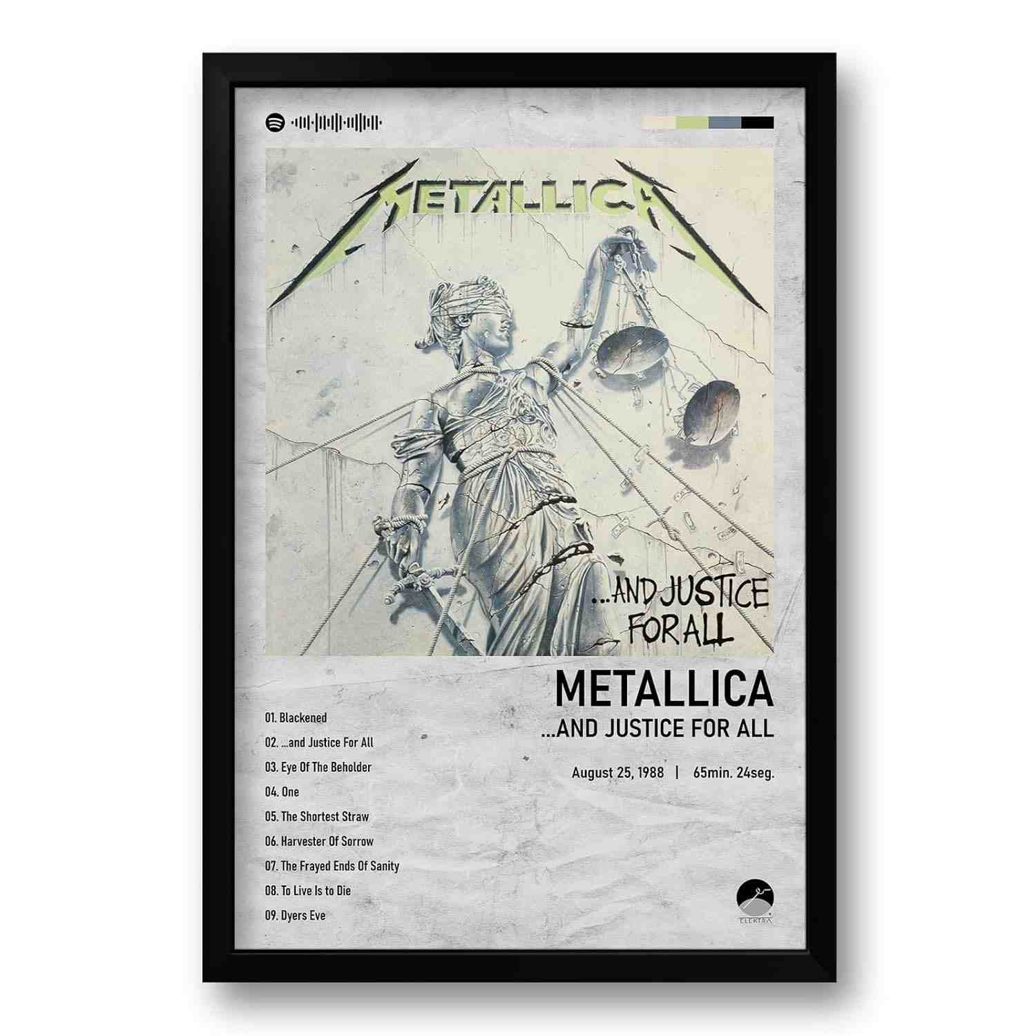 Quadro Álbum Spotify ...And Justice For All - Metallica | Impressão Premium 40x60cm com Moldura Ecológica