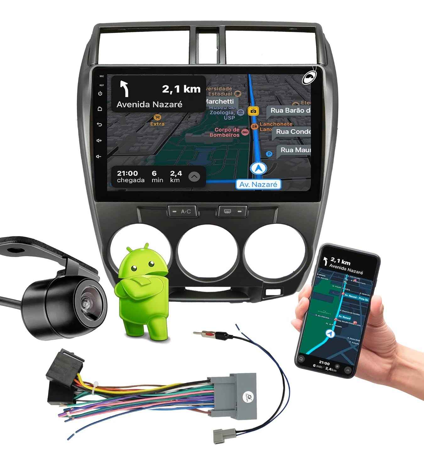 Central Multimídia 10" Android Auto CarPlay para Honda City (2008-2014) com Câmera de Ré
