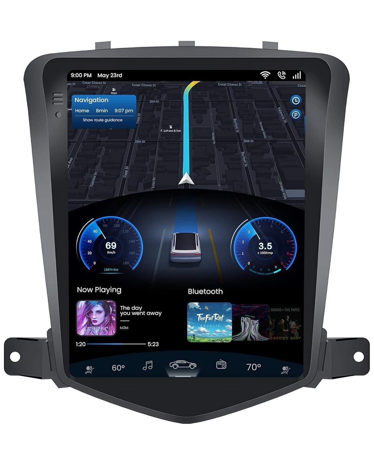 Central Multimídia Android 12 para Chevy Cruze 2009-2015: Tela IPS 10.4", CarPlay Sem Fio, WiFi 5G, GPS, Bluetooth 5.0