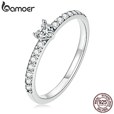 Anel Bamoer 925 Prata com Zircônia – Elegância e Amor em Cada Detalhe