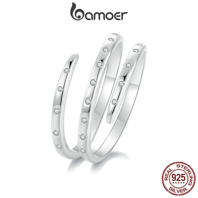 Anel Bamoer em Prata 925 com Design Triplo Aberto – Jóia Feminina Elegante