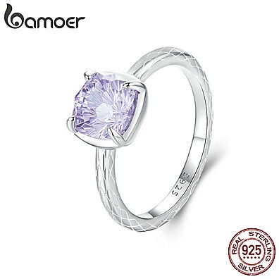 Anel Bamoer Prata 925 Zircônia Roxa: Elegância!