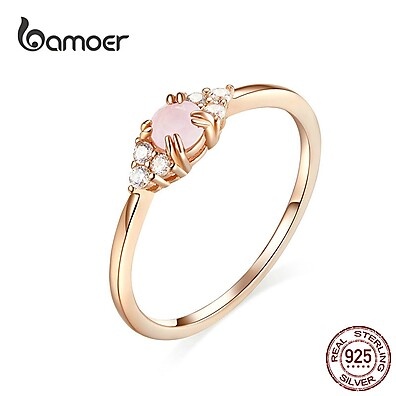 Anel Bamoer SCR534: Ouro Rosa e Cristal