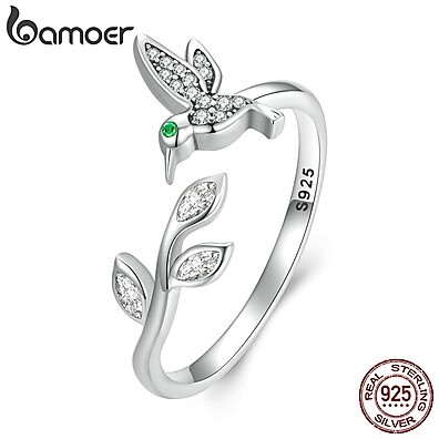 Anel Beija-Flor Prata 925 Bamoer: Delicadeza e Elegância