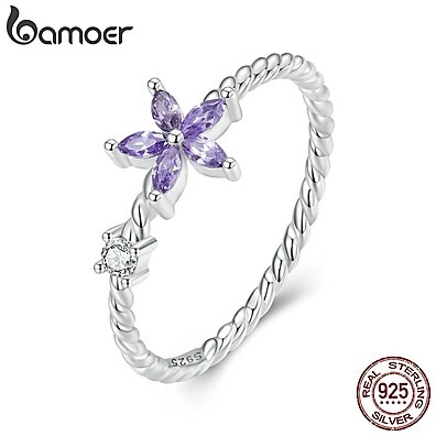 Anel de Flor Prata 925 Bamoer: Delicadeza Feminina