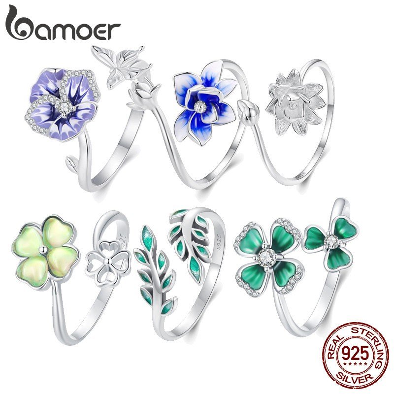 Anel de Prata 925 Bamoer: Flores e Sortes!