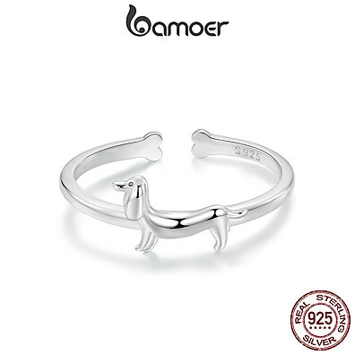 Anel de Prata 925 com Design de Cachorro Dachshund - Jóia Exclusiva para Mulheres