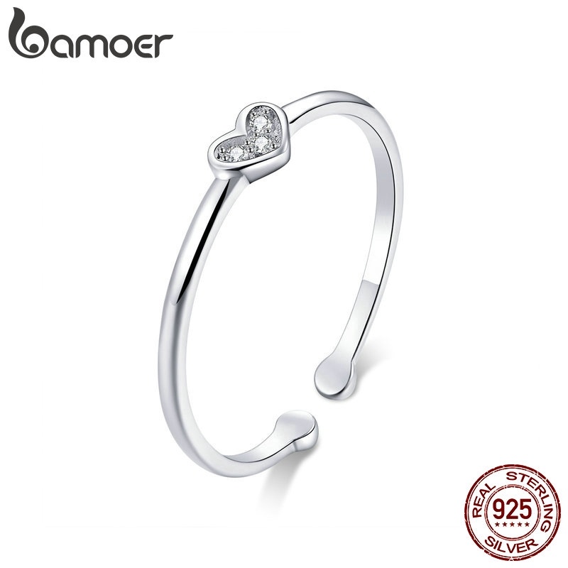 Anel de Prata 925 Coração Bamoer: Elegância Feminina