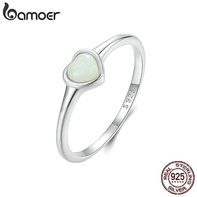 Anel de Prata 925 Coração Bamoer: Elegância Luminosa