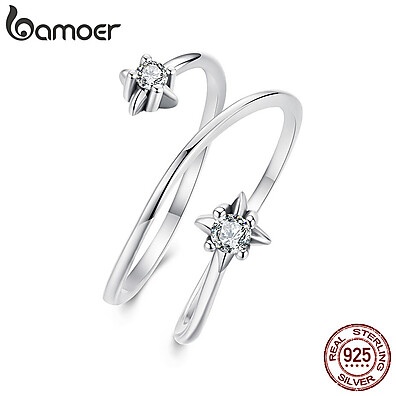 Anel de Prata 925 Estrela Bamoer: Elegância Ajustável