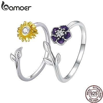 Anel de Prata 925 Flores Bamoer: Elegância Delicada
