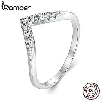 Anel de Prata Bamoer com Moissanite: Elegância em V