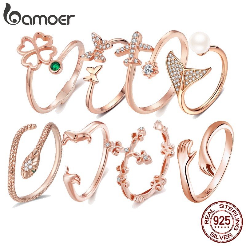 Anel de Prata Bamoer: Elegância em Ouro Rosa