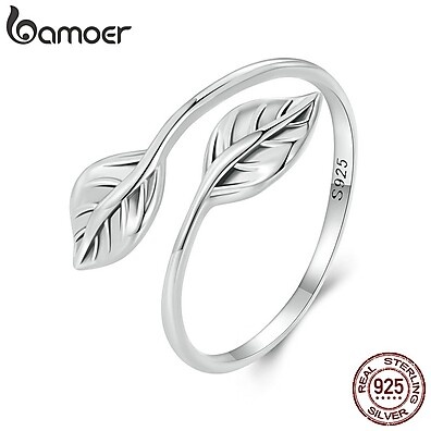 Anel de Prata Folha Bamoer 925: Elegância Natural