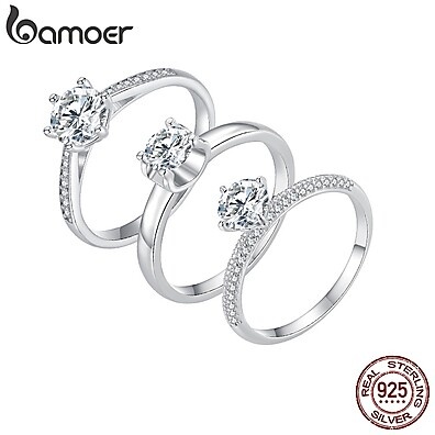 Anel de Prata Moissanita Bamoer 925: Luxo e Elegância