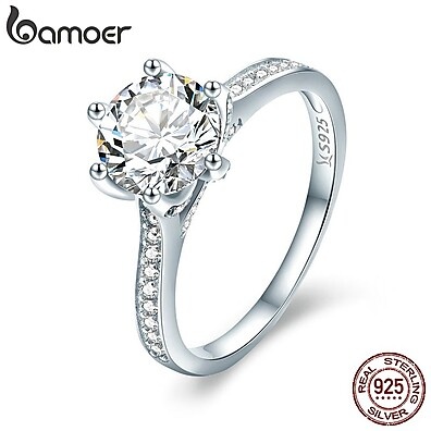 Anel de Zircônia em Prata 925 com Revestimento de Platina - Bamoer