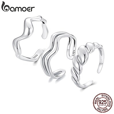 Anel Duplo Ondulado Bamoer: Prata 925 Elegante