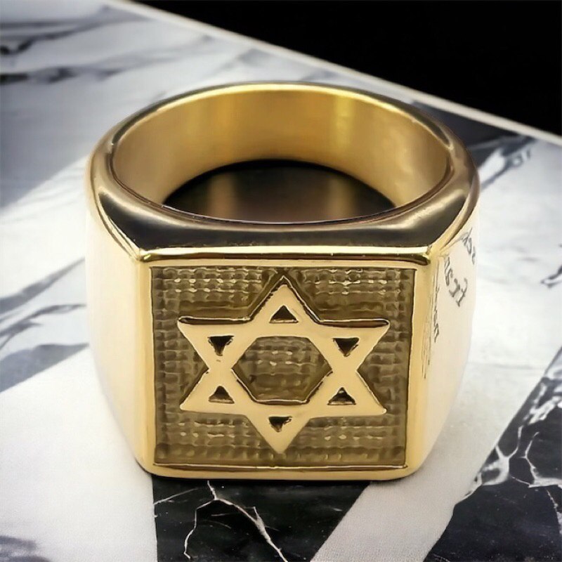 Anel Estrela de Davi Aço Inoxidável com Bandeira de Israel
