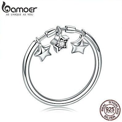 Anel Estrela em Prata 925 Bamoer - Moda Oscilante com Zircônia