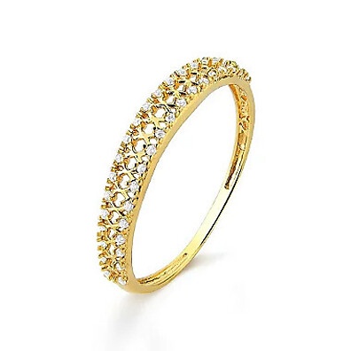 Anel Meia Aliança Cravejada: Ouro 18k Elegante