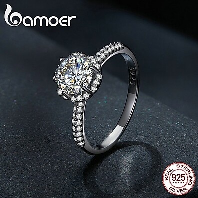 Anel Moissanite Bamoer: Elegância em Prata 925