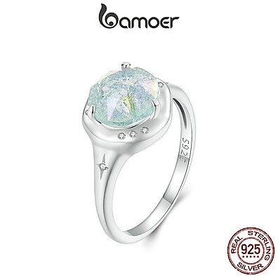 Anel Prata 925 Bamoer com Zircônia Verde