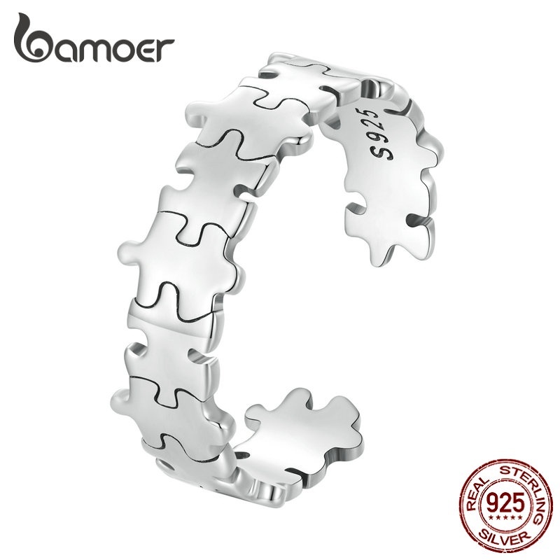 Anel Prata 925 Bamoer: Design Puzzle Moderno